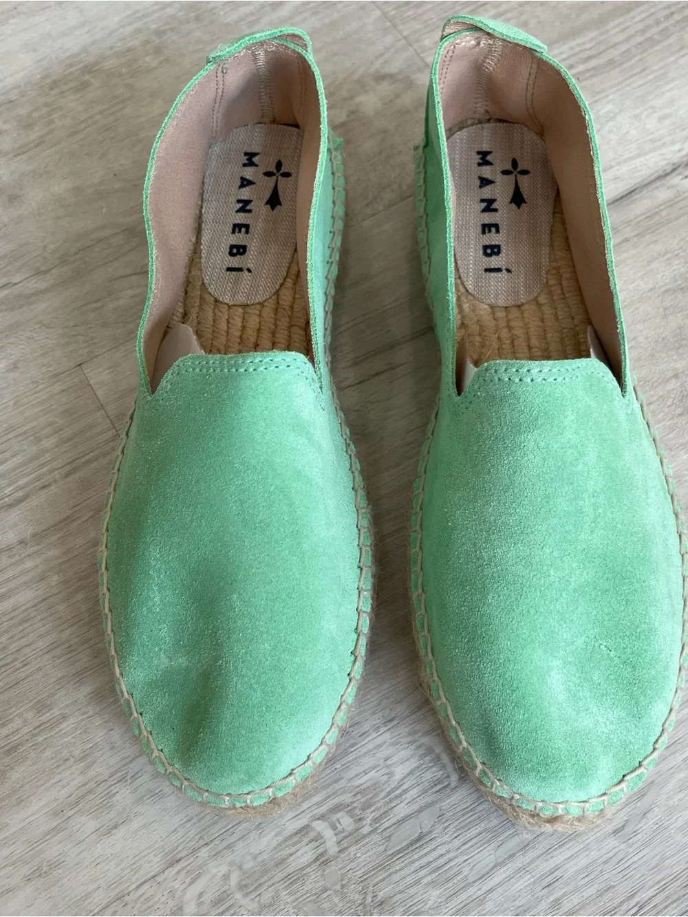 MANEBÍ Hamptons Suede Double Sole Espadrilles Shoe Pastel Mint EU 39 NIB Coastal